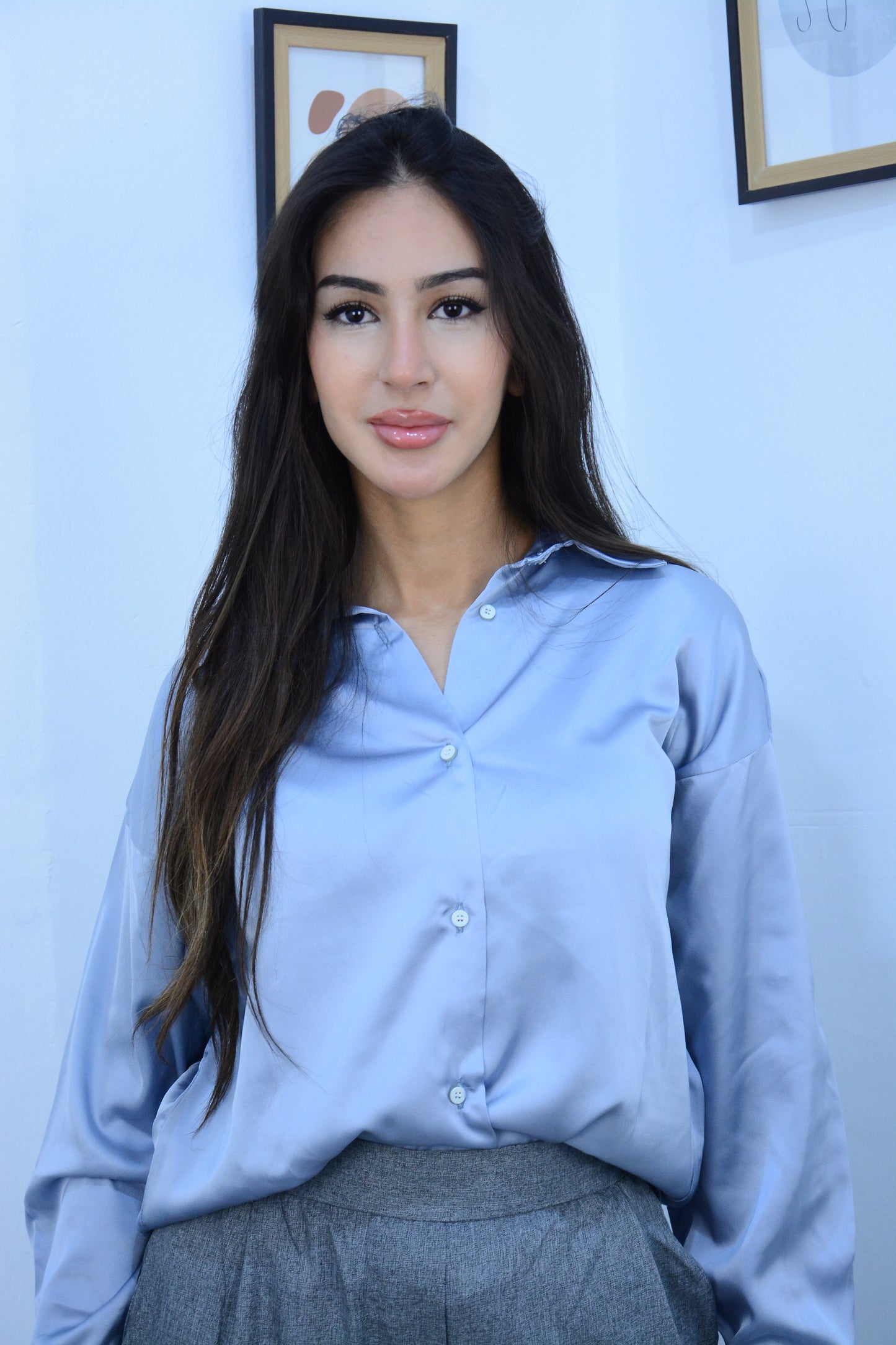 Chemise Satin Bleu Gris
