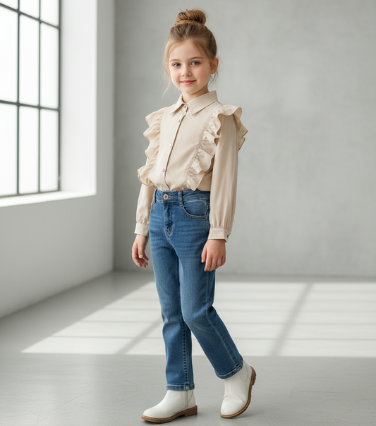 Chemise fille avec volants