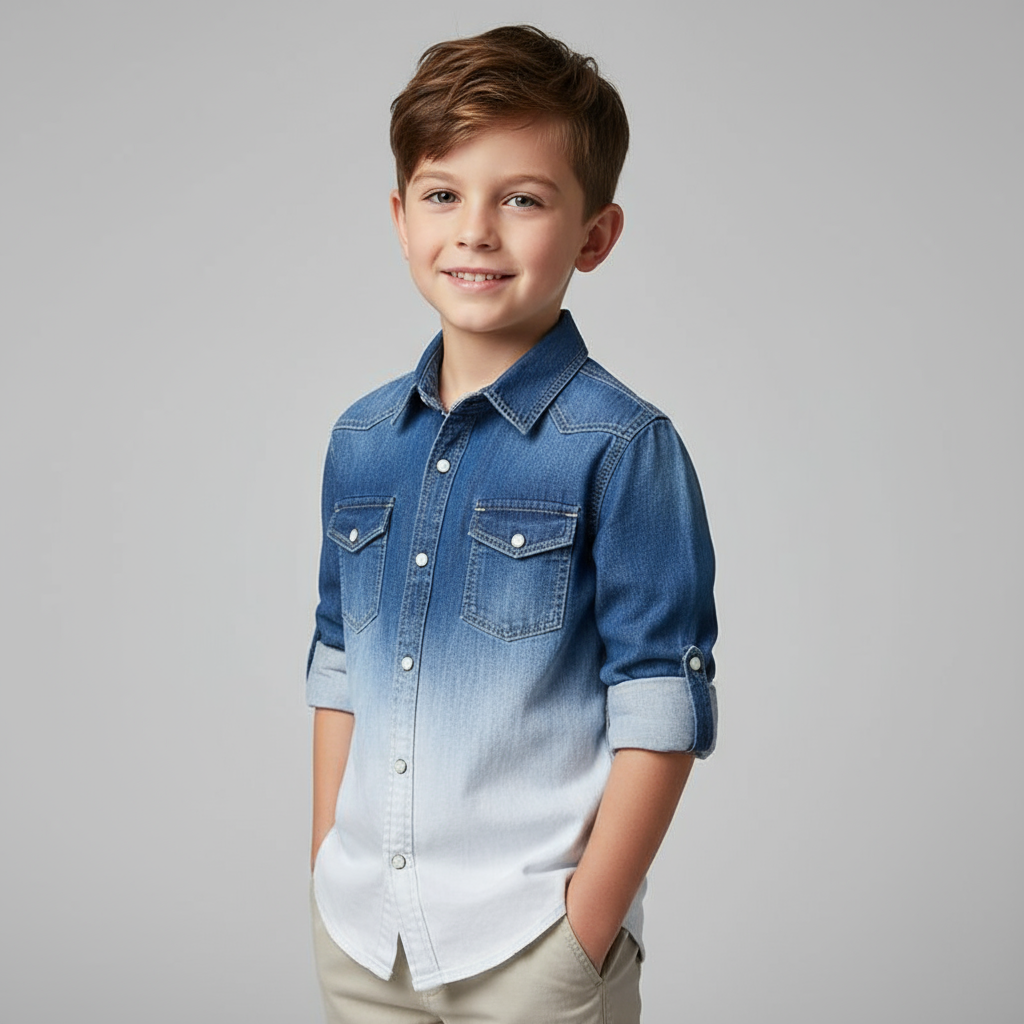 Chemise garçon en Tencel avec des manches langues, et une poche poitrine