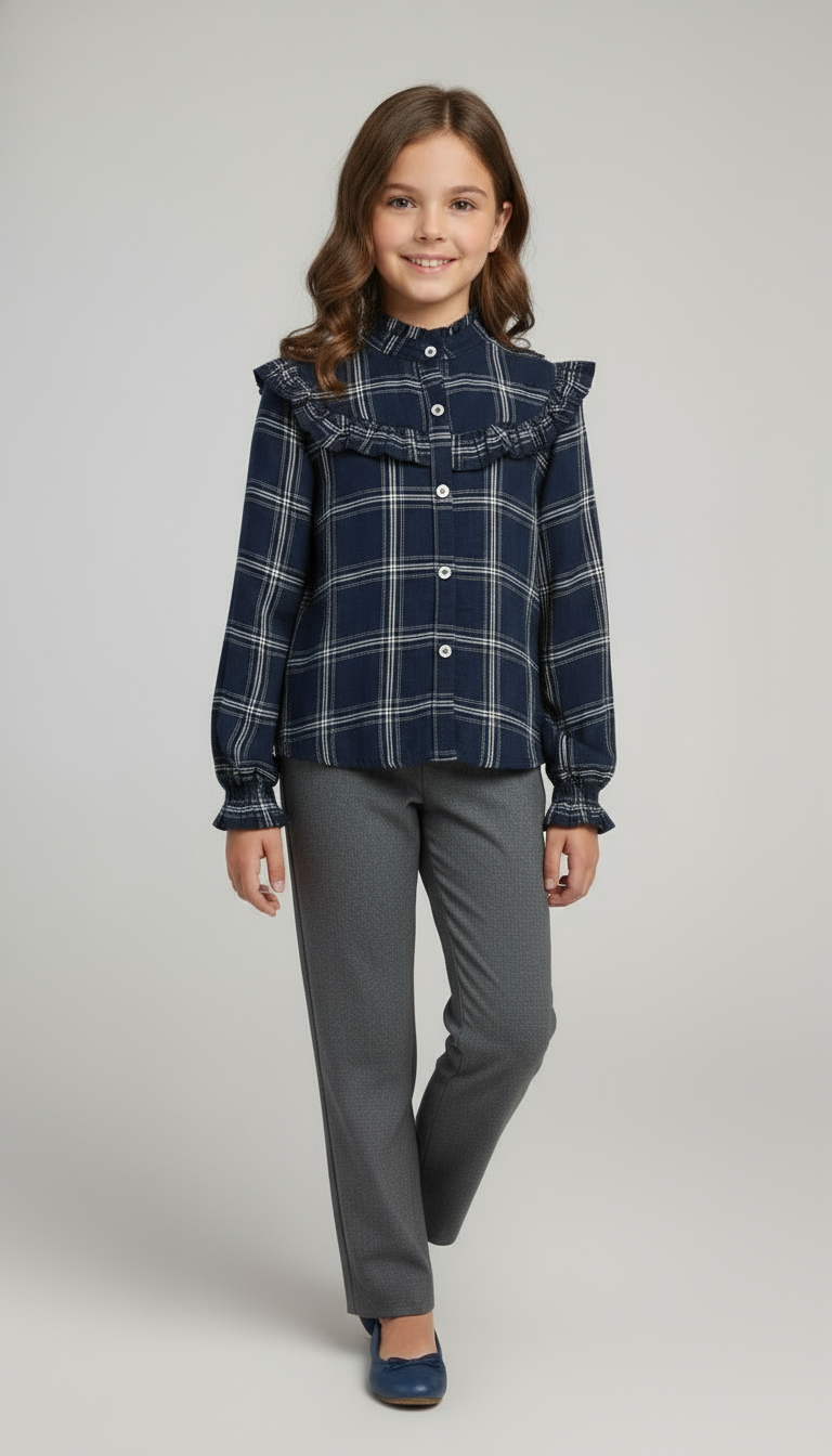 Tunique fille en toile viscose carreau