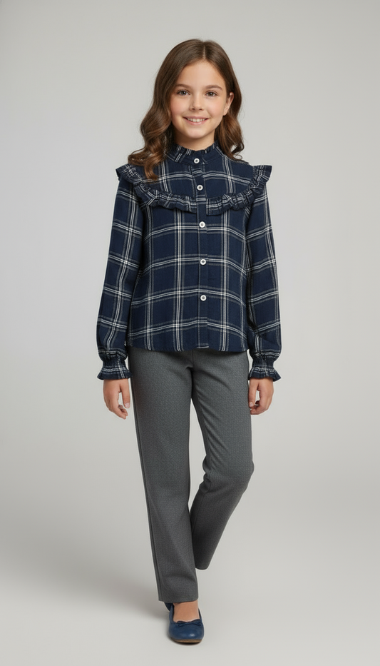 Tunique fille en toile viscose carreau