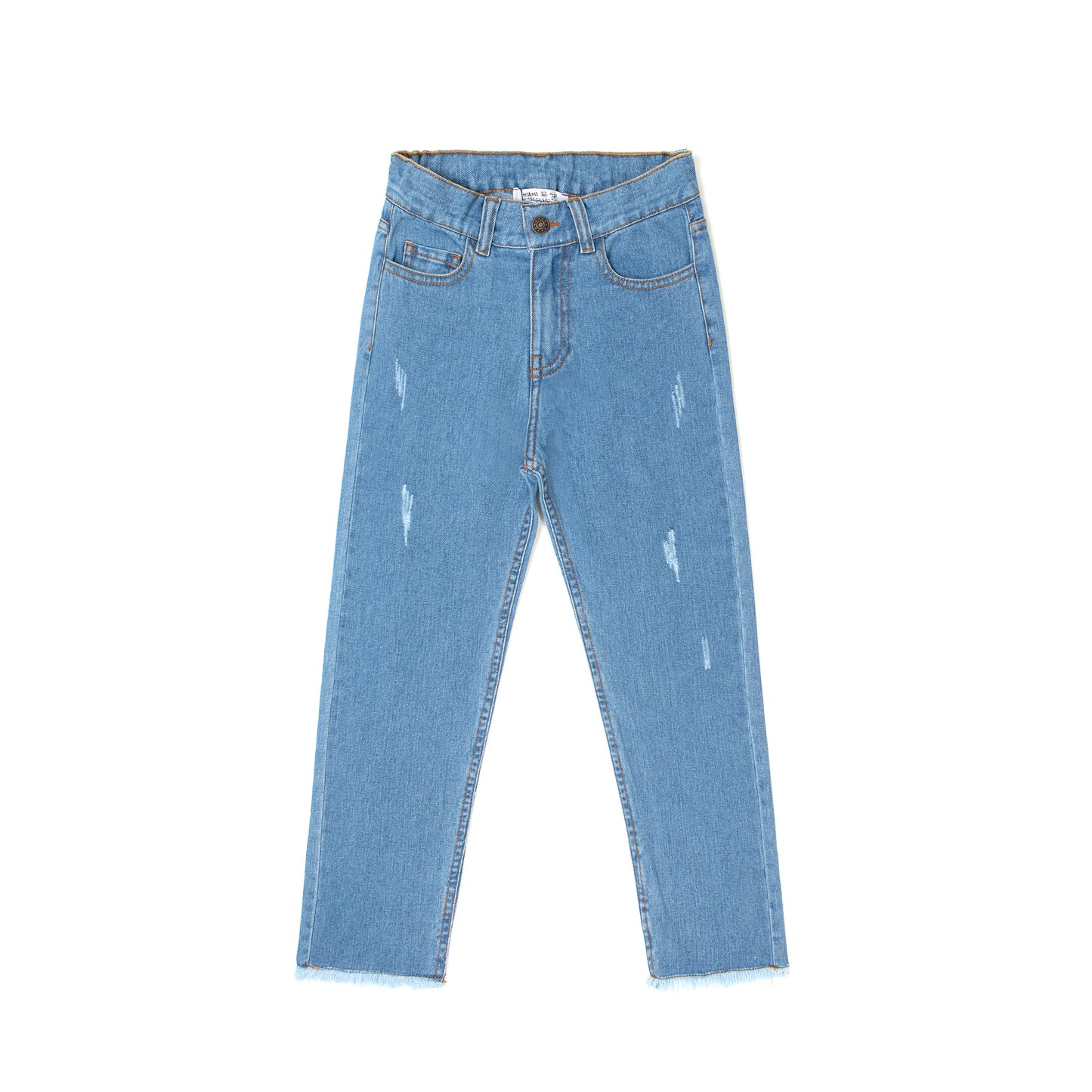 Pantalon Jeans fille droit à ourlet effiloché