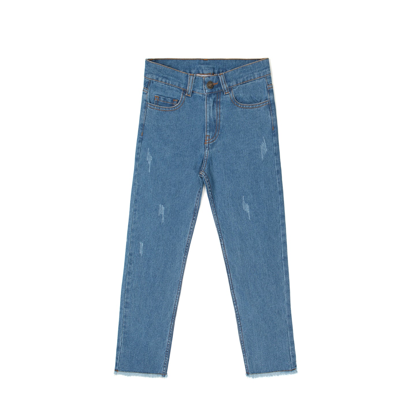 Pantalon Jeans fille droit à ourlet effiloché