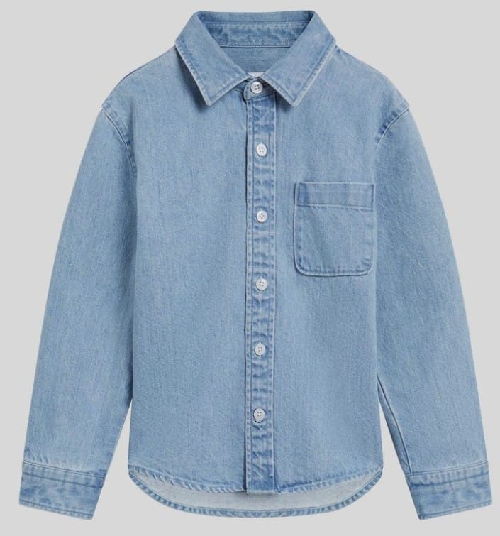 Chemise garçon en Denim avec des manches langues et une poche au niveau de poitrine