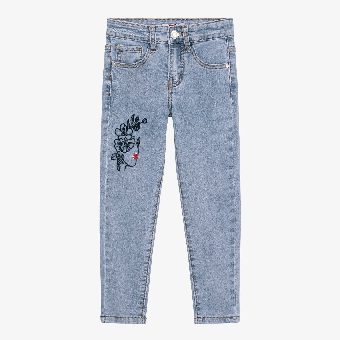 Pantalon droit fille avec broderie FACE