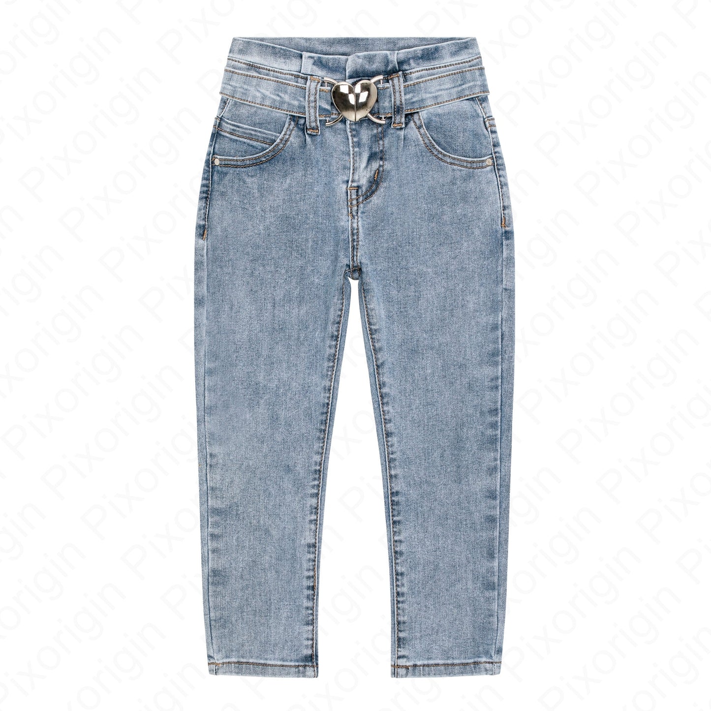 Jean taille haute mom avec ceinture a cœur pour fille