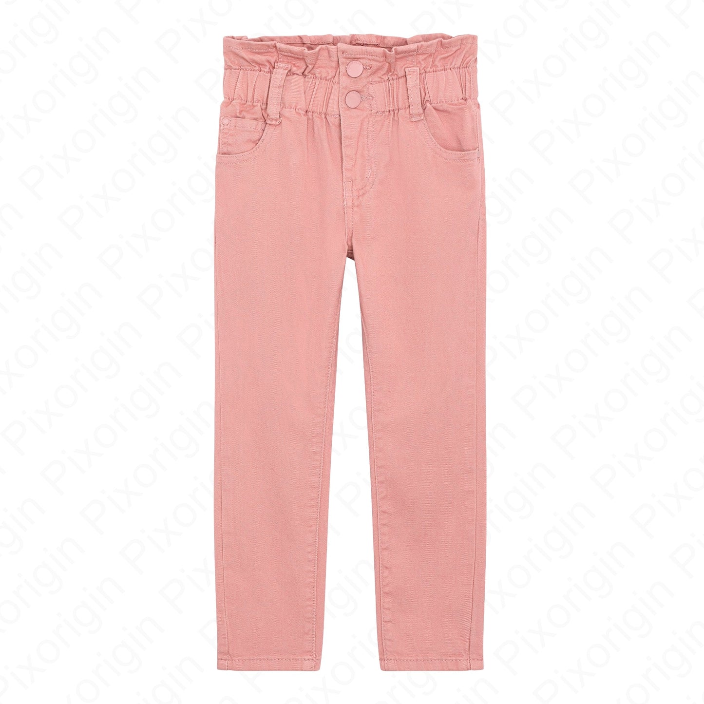 Pantalon fille rose taille haute élastiquée