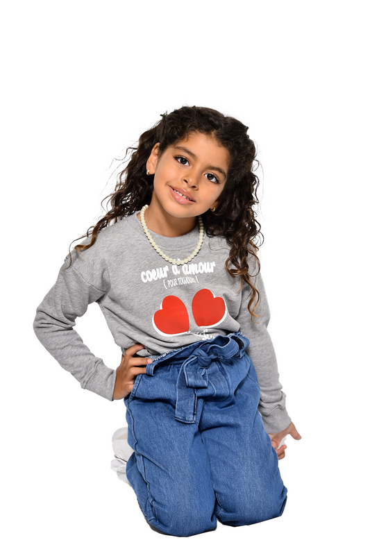 Sweat-shirt molleton avec print cœur pour fille